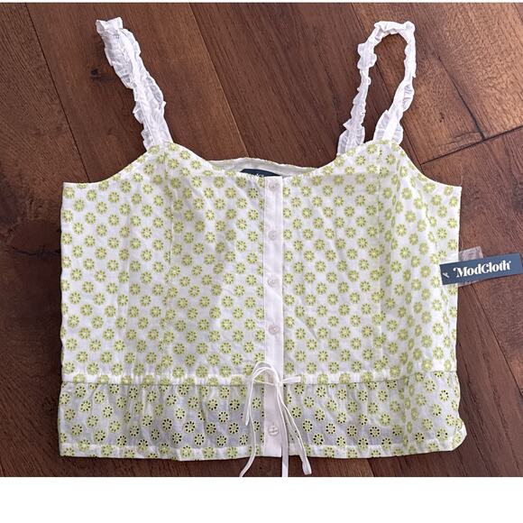 Modcloth Darling For The Prairie Sleeveless Peplum Tank Top White Women's XL NWT - Picture 1 of 12